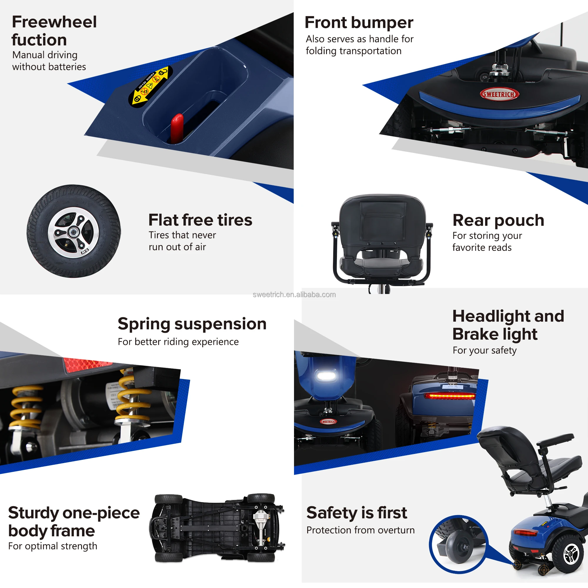 24V Lead Acid Battery 300W 4 Wheel Adult Fodable Electric Moblity Scooter