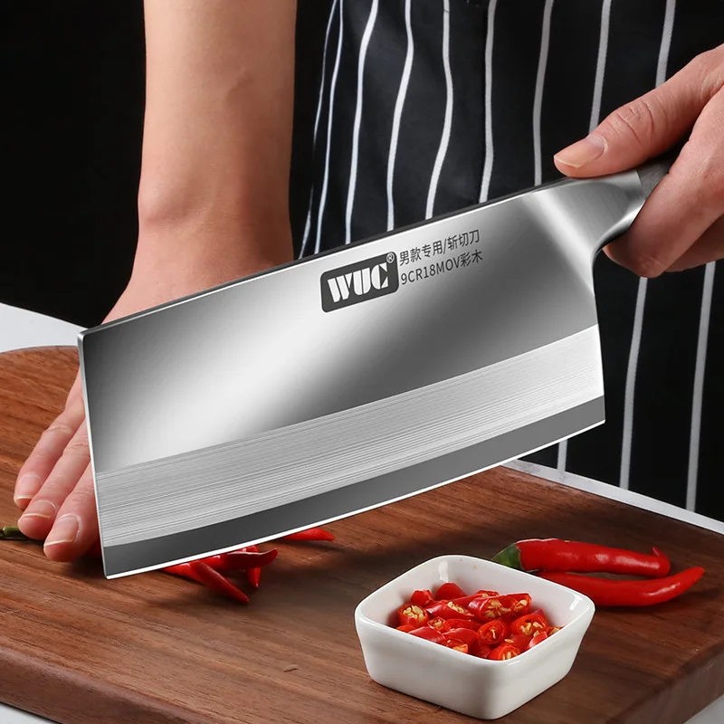 Hot selling butcher knife sharp stainless steel wooden handle minced meat sliced fruit and vegetable Chinese kitchen knife