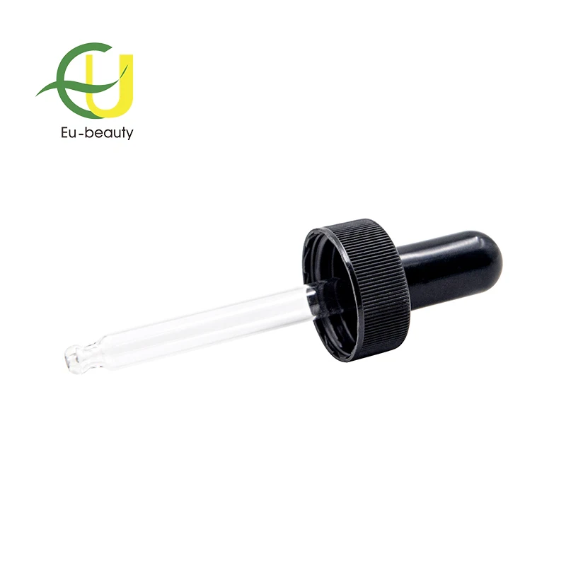 28/400 black plastic glass dropper with glass pipette and rubber bulb caps