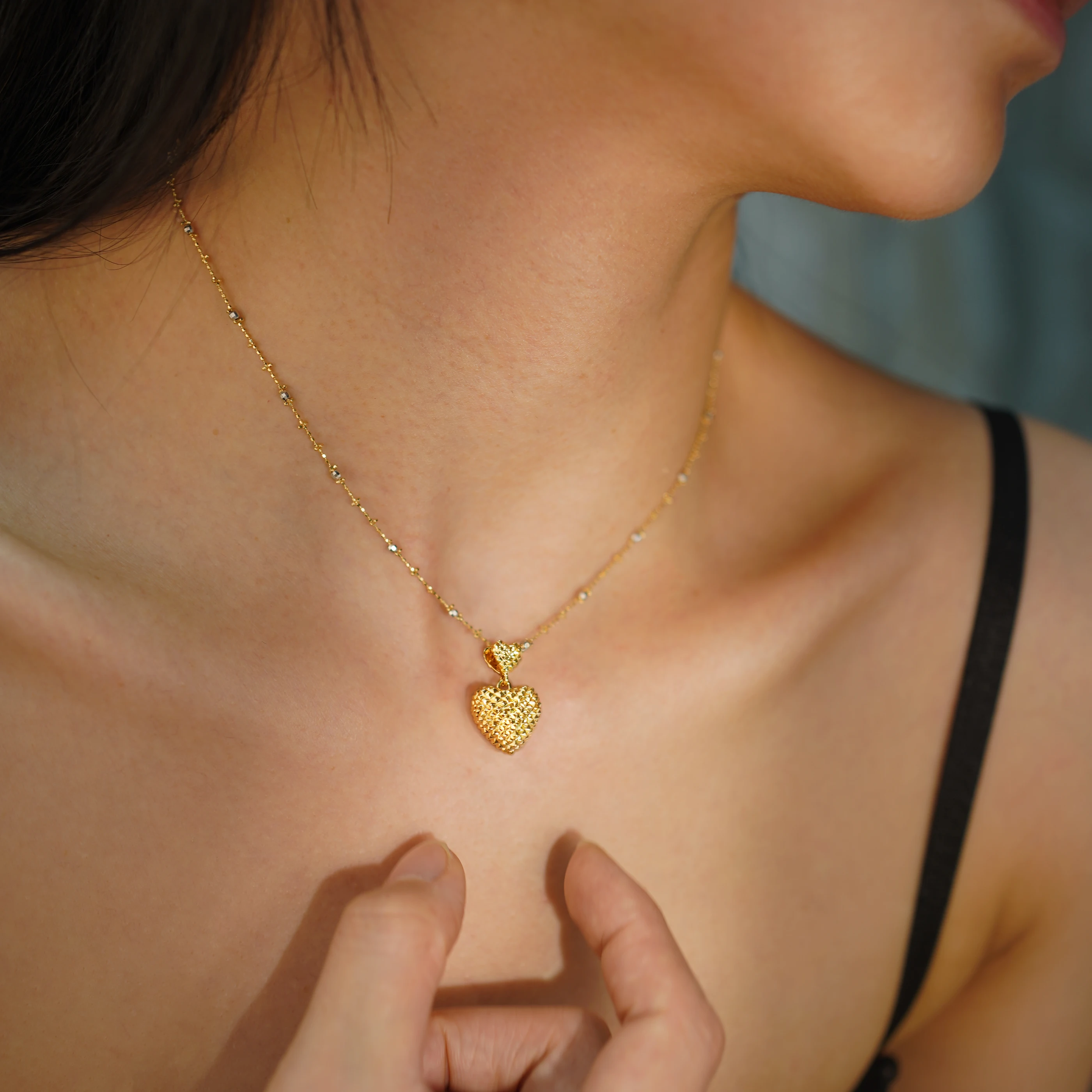 PCX Jewelry Real 18k Gold Necklace Pendant OEM Wholesale No Fade 18k Gold Necklace Two Rhombus Heart Charm Necklace for Women