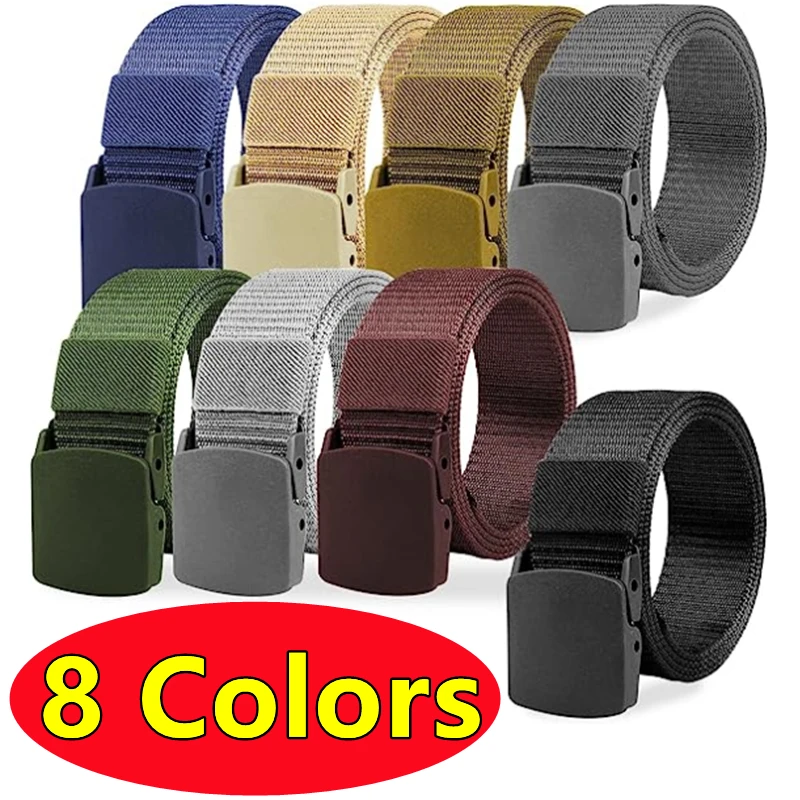 8 Colors Men Female Belts Nylon Adjustable Belt Outdoor Travel Tactical Waist Belt with Plastic Buckle for Pants 120cm