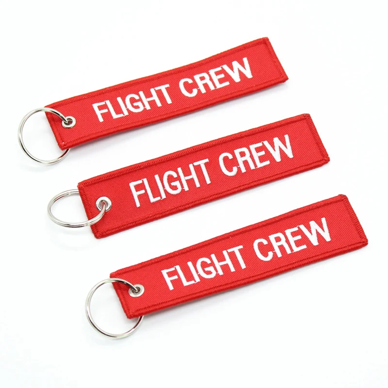 high quality crew logo red white embroidered keychain, embroidered key tag with key ring