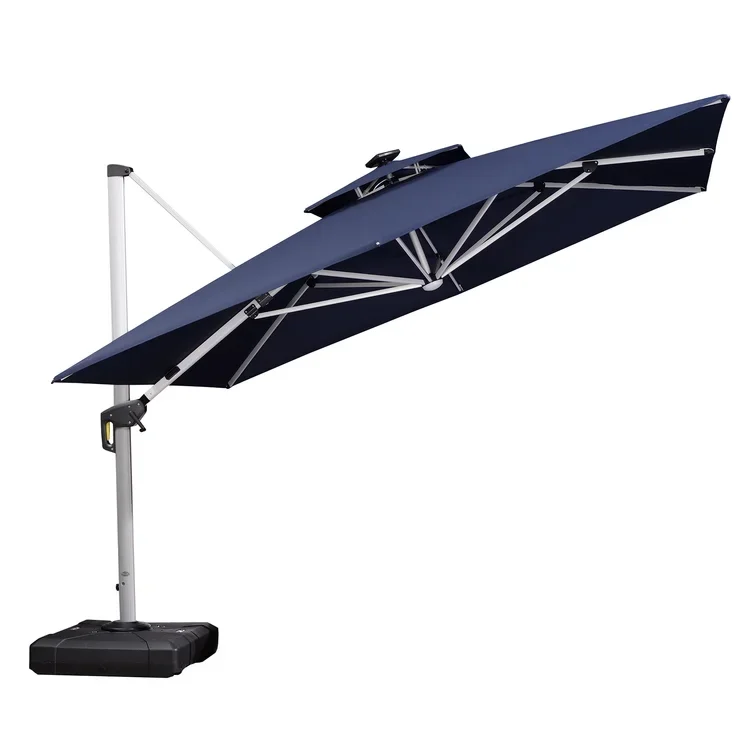 Roma Solar LED Outdoor Garden Umbrella Heavy Duty Cantilever Offset Sun Umbrella Deck Pool Patio Beach Big Line Outdoor Usage