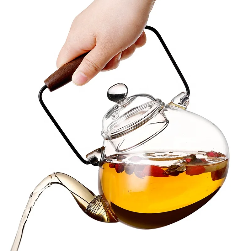 950ml long handle minimalist heat resistant high borosilicate glass tea pot glass tea set with infuser
