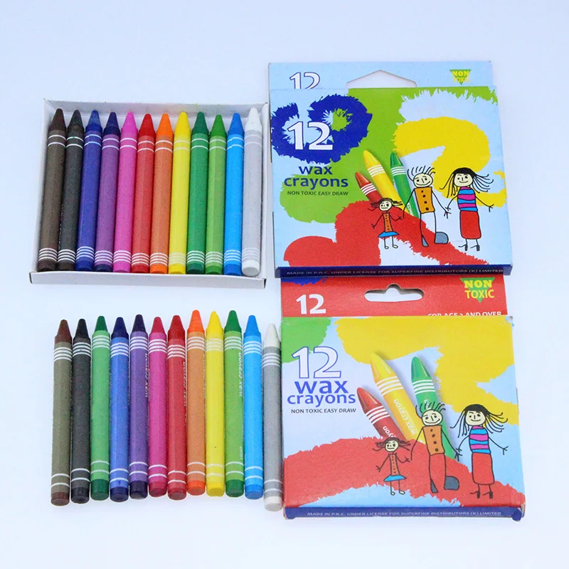 Normal size soft wax crayons easy to draw and hold mini wax crayons set non toxic 12 pack custom crayons in box