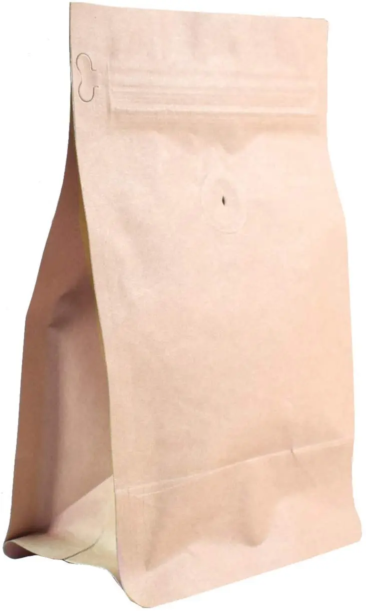 New whole eight edge-sealing packaging flat bottom white kraft paper coffee bagasse with valve