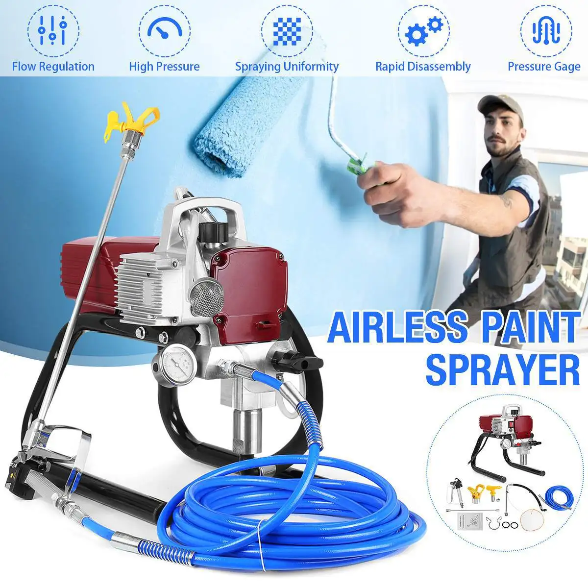 High-Pressure Airless Spray Paint Machine Professional Spraying Gun Industrial Wall Electric Painting Sprayer