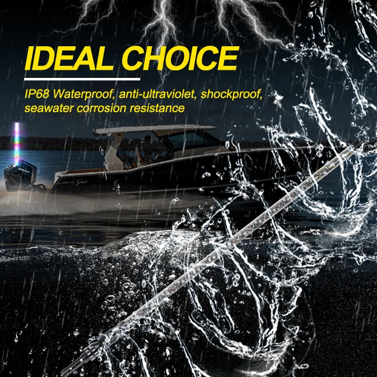 3/4/5/6 feet led whip for boat marine safety warning chasing RGB color changing by remote control