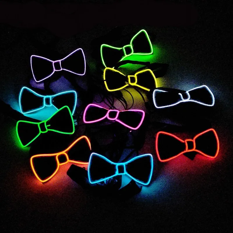 Bouncing Creative LED Bow Ties  Luminous Flashing Necktie Glowing EL wire Bowtie for Makeup Dancechristmas halloween party