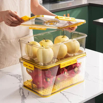 Timekeeping Food Boxes with Lids Freezer Safe Large Plastic Kitchen Refrigerator Stackable Food Fruit Storage Containers Handle
