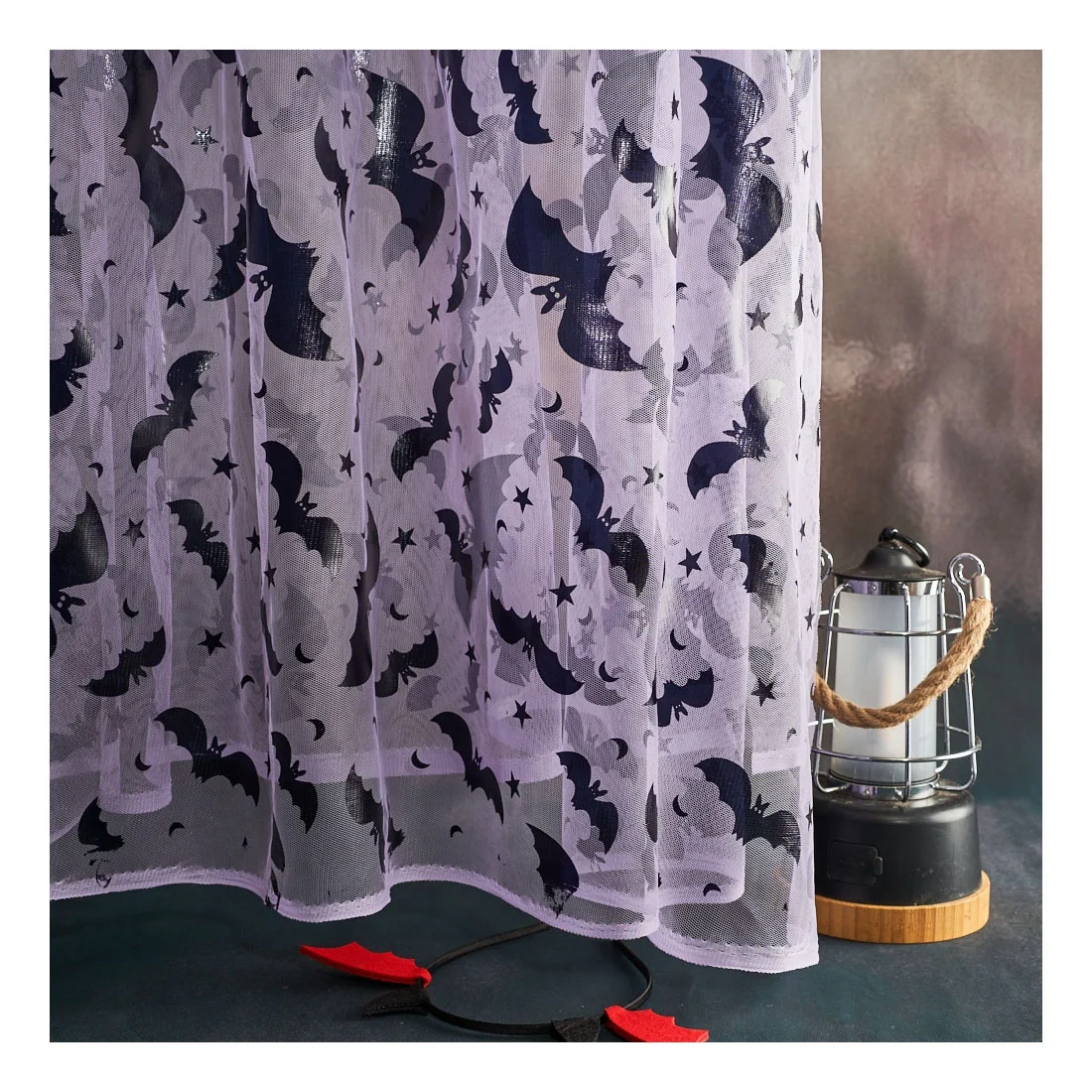 Детская ткань для Хэллоуина, детская ткань, черные летучие мыши, принт, фиолетовая Тюлевая сетчатая ткань для украшения и платья, 100% полиэстер