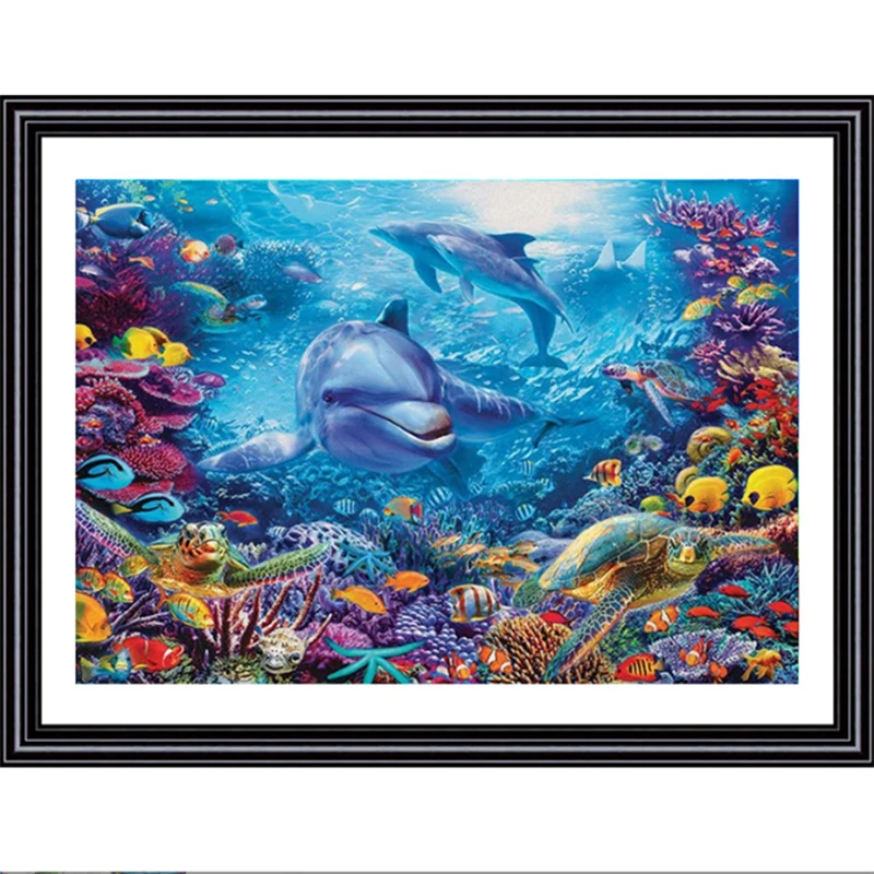 Dolphin seascapes full drill diamond art kit diy diamond dots painting crystal art embroidery kit for adults