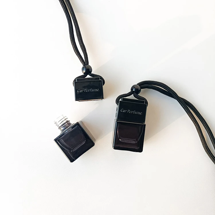 factory fancy unique square black empty glass bottle with wooden lid for scent reed diffusers hanging car diffuser-bottle