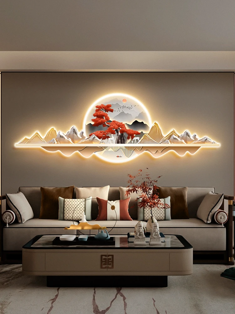 Modern light luxury landscape acrylic family wall decoration painting living room bedroom decoration led light painting