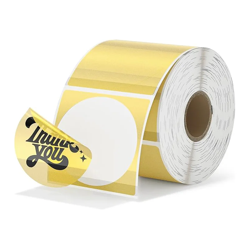 Custom Direct Thermal Label Printer 2 Inch Round Pink Gold Clear Holographic Transparent Thermal Stickers Labels