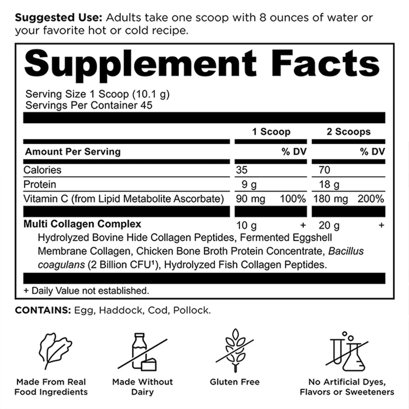 Collagen Powder Protein with Probiotics Unflavored Multi Collagen Protein with Vitamin C Hydrolyzed Collagen Peptides Supports S