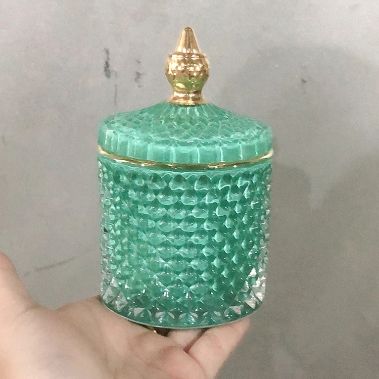 New Design Simplicity Color Plaid Relief Apothecary Frost Glass Luxury Jar Candle Holder