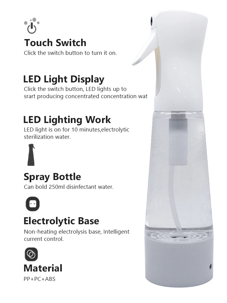 
Portable homemade hypochloric acid disinfector water generator bottle sprayer machine for home cleaning 
