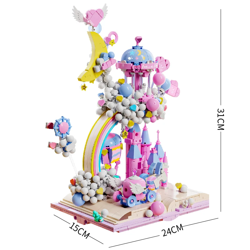 1388pcs Castle in the Sky ABS Plastic DIY Set Bricks Pink Castle Dream House Building Blocks For Children Gift Toys 13064