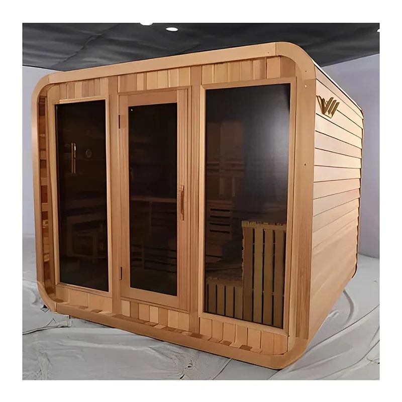 Smartmak Large Hemlock/Cedar Wood Outdoor Sauna Cube Sauna for 6-8 People