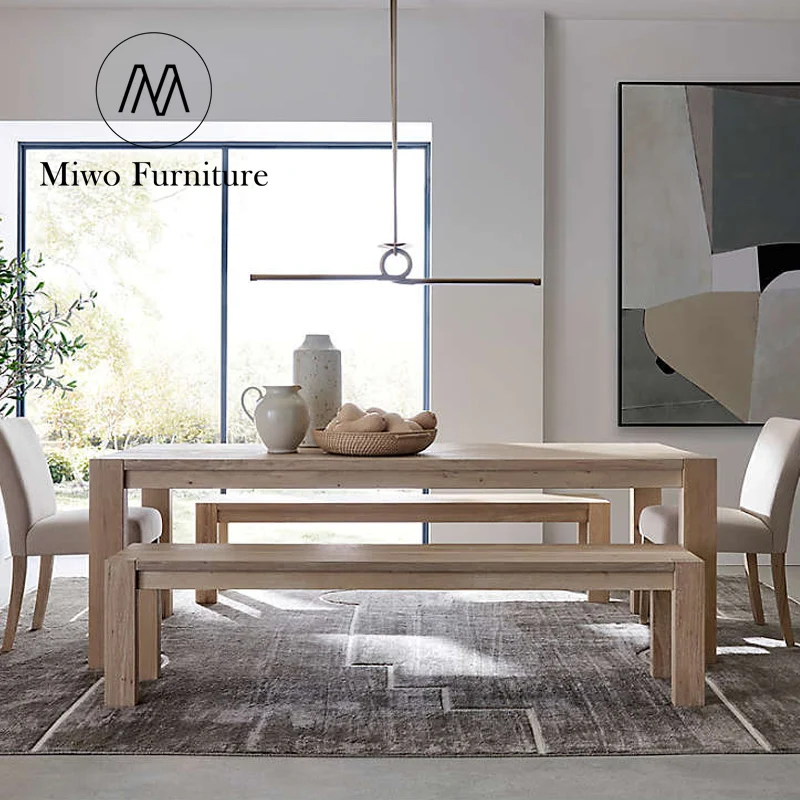 custom furniture Contemporary home Natural White Oak Solid Wood Dining Table dining room table and chair 10 12 seats combination