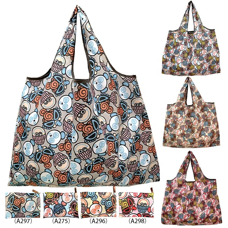 Full printing Foldable Reusable Tote Grocery Bags Large nylon bag