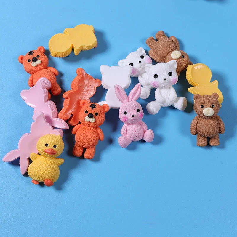 Красочные Мультяшные кролики с маленьким медведем подвески из смолы милый кабошон плоской спинкой аксессуары «сделай сам» центр для бантов