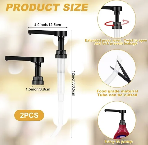 2 Pcs Syrup Pump Dispenser for 64 oz Syrup Bottles Reusable Sauce Pump Coffee Syrup Dispenser Multifunctional Sugar Dispenser