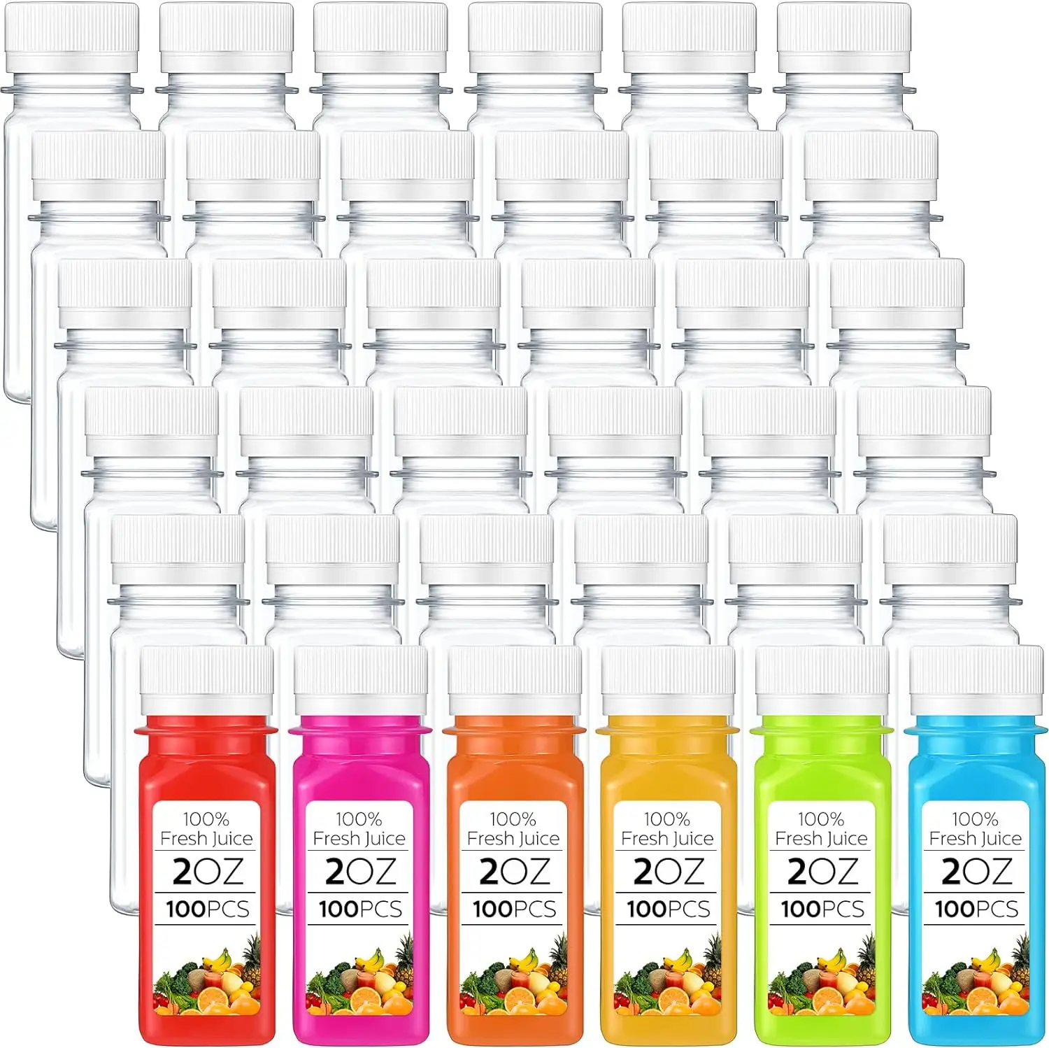 2OZ 60ml Small Clear Plastic Juice Bottles with Lid for Liquids Reusable Ginger Shots Bottle Vial Beverage Container Leak Proof