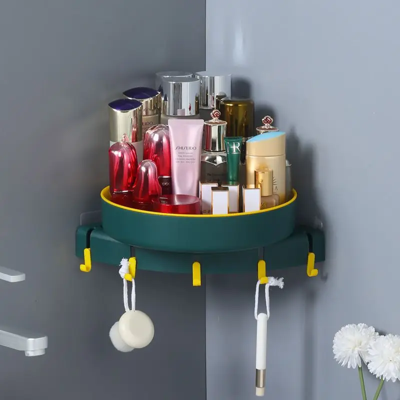 Rotatable Shelf Wall Mounted Self Adhesive Shower Caddy Bathroom Shelves No Drilling Adhesive With Hook Triangle Rack