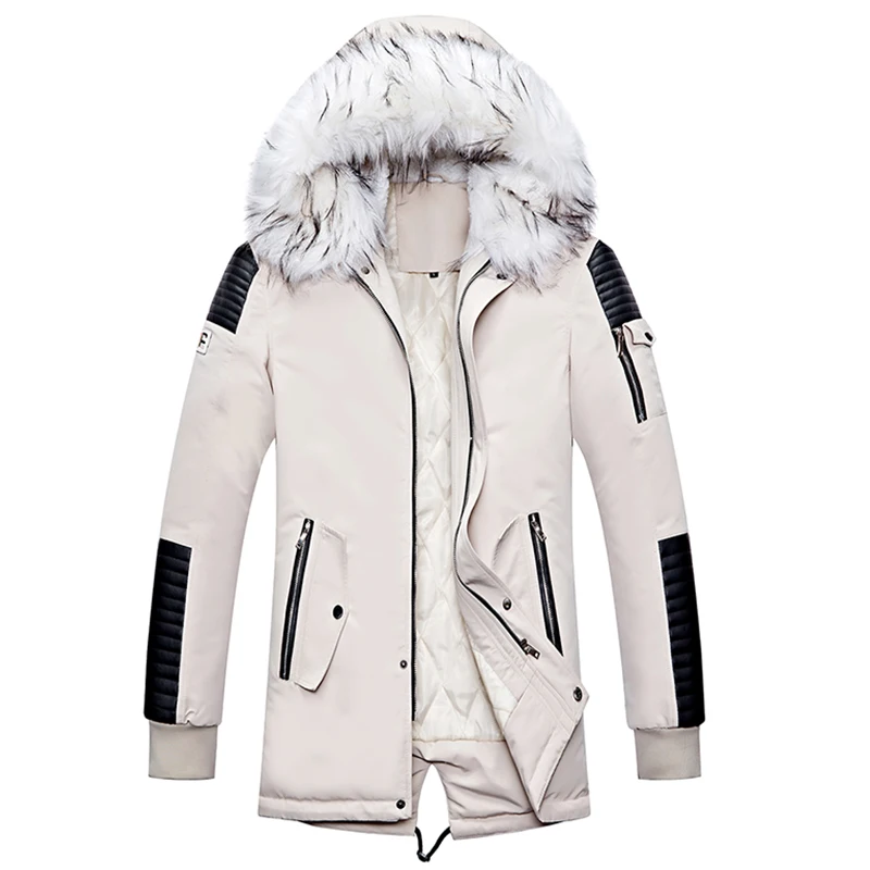 
Wholesale Mens Winter Parkas Coats Fashion Mid Long Padded Warm Coat with Big Fur Hood 