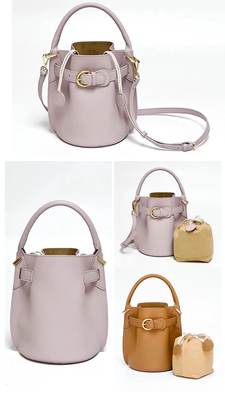 full grain Large capacity genuine leather women bucket bags split leather fashion cow handbags