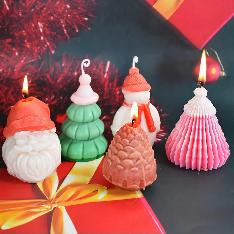 New Christmas Candle Mold Santa Claus Elk Pine Cone Aromatherapy Candle Plaster Mold