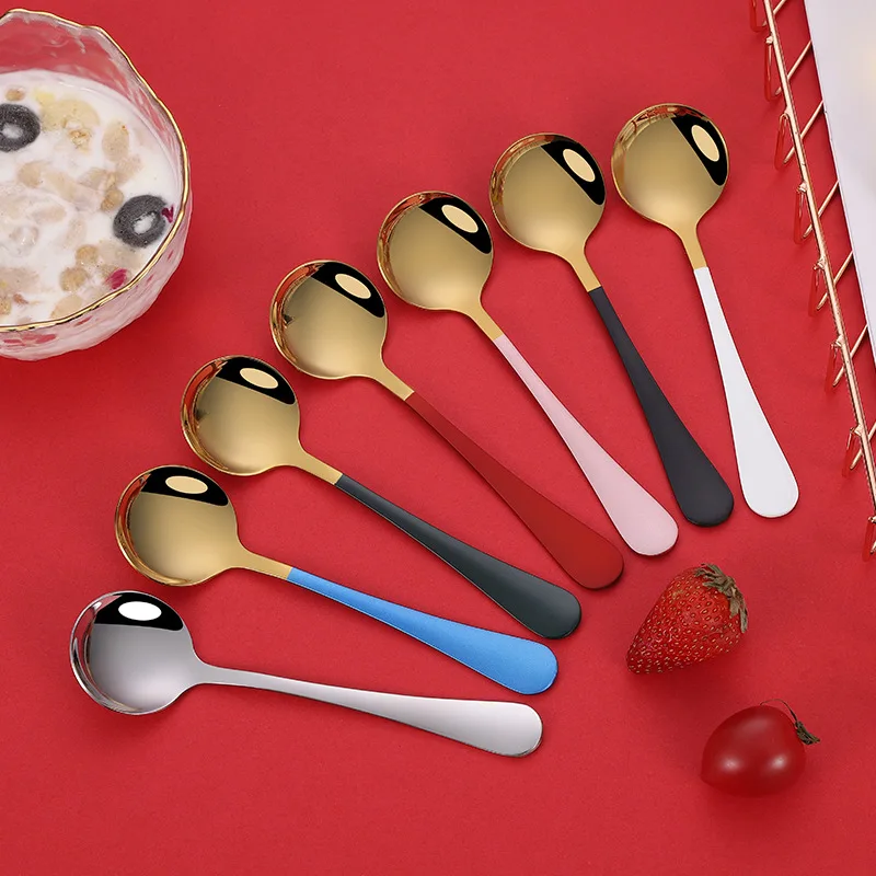 High Quality cheap colorful Korean style spoon stainless steel Round spoon