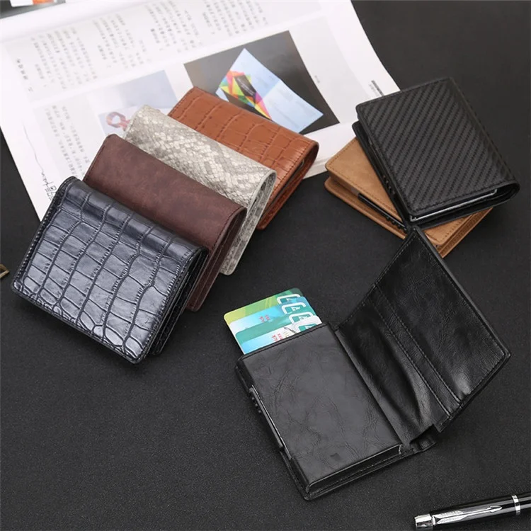 RFID Blocking mens Leather Wallet Card holder with aluminum card case