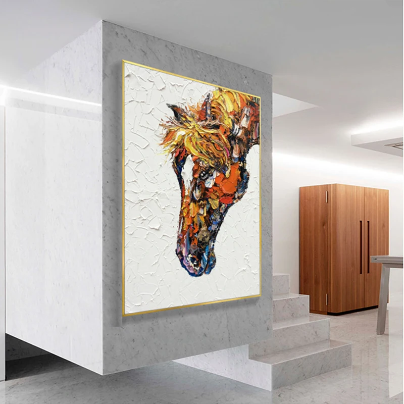 Animal oil painting horse living room decoration painting three-dimensional corridor hanging graffiti hand-painted large
