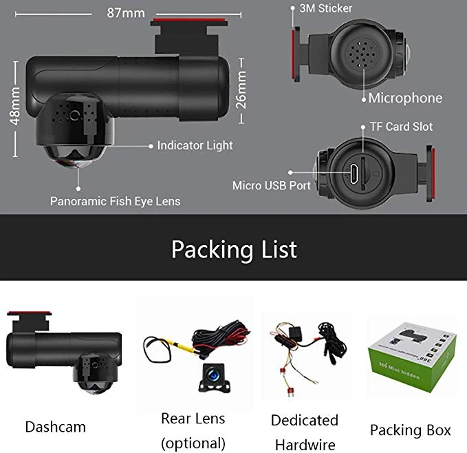 
Dash am WIFI Dual Camera Car DVR Camera 2160*1080P 360 Degree Wireless Night Vision Car Black Box 