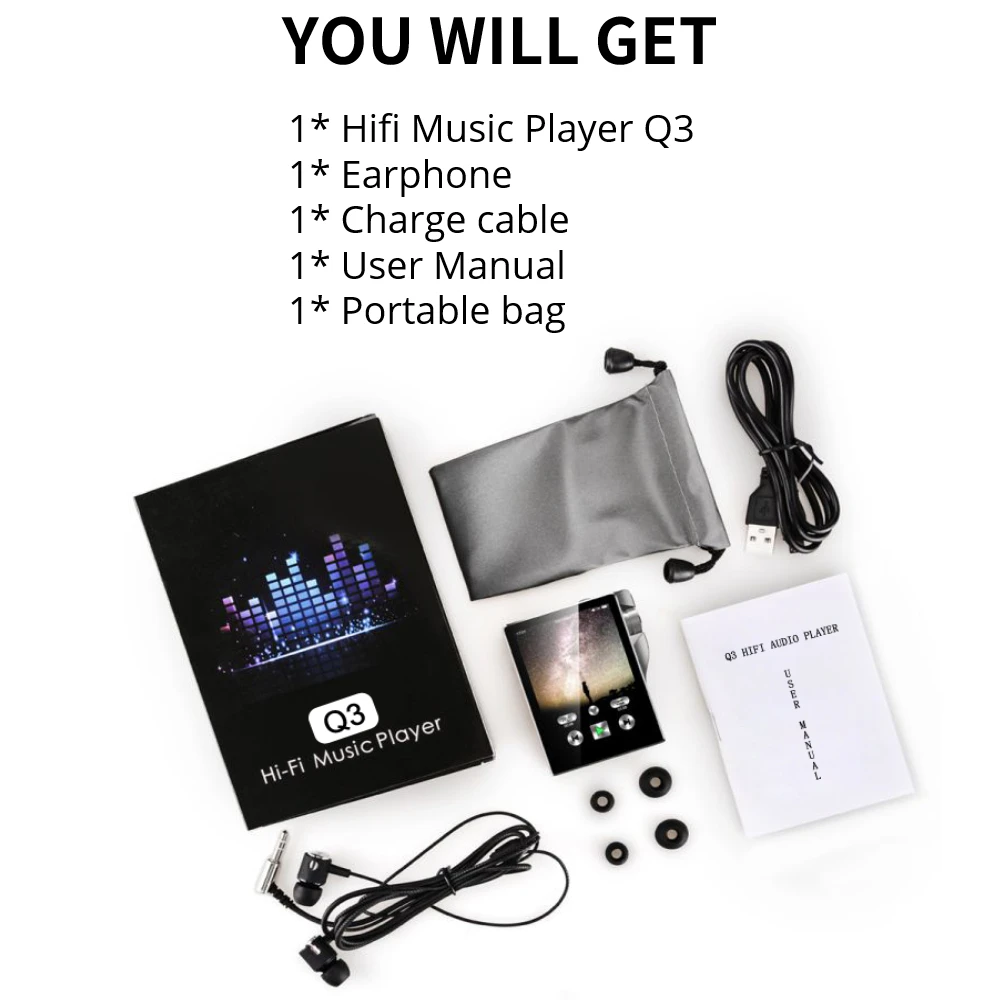 Hifi player Q3 audio player built in 32GB memory DSD256 decoding true lossless mp3 player