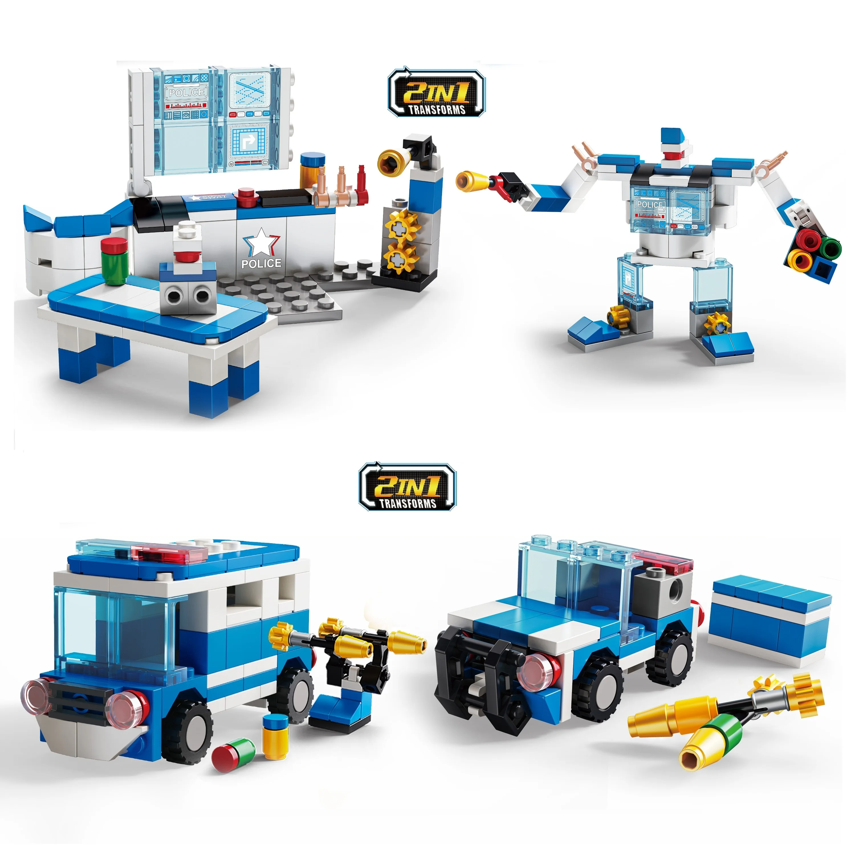 KFS Police Command Car Building Blocks Puzzle Compatible Toy Boy Small Particle Police Car Model