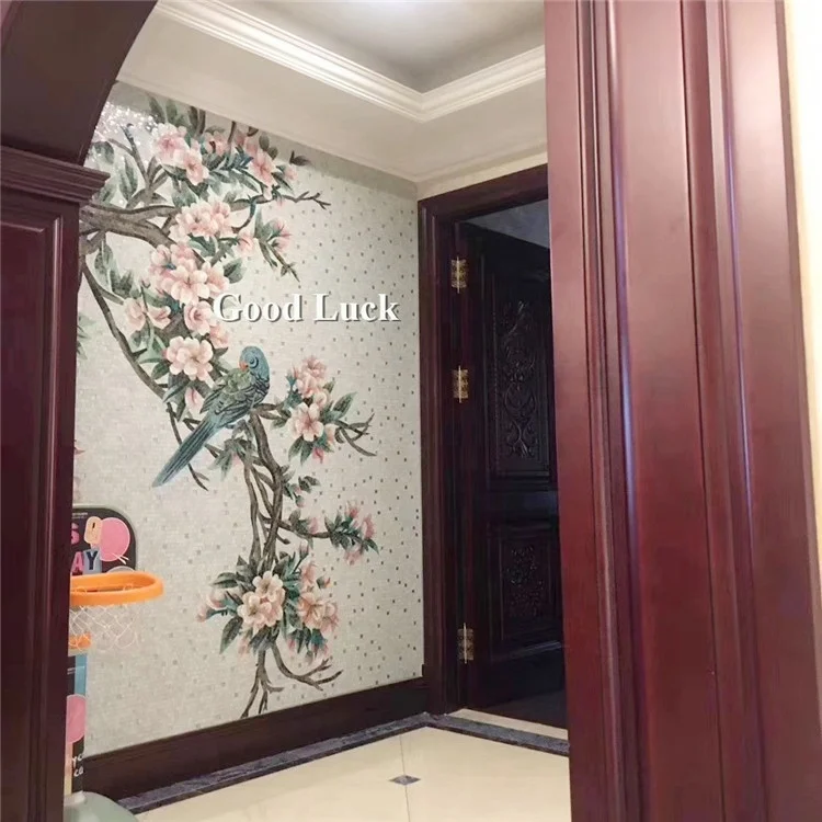 Fashion Living Room Flower Handcut Glass Wall Mural Panel