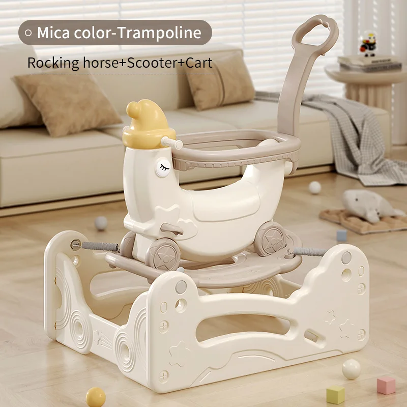 3 in 1 Multi functional HDPE plastic material children ride on animal toy trampoline rocking horse with spring for kids
