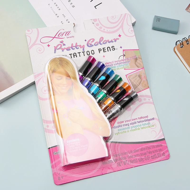 Body Painting Diy 6-Color Tattoo Pen Student Kids 1.0mm Flash Tattoo Pen Manufacturers Wholesale