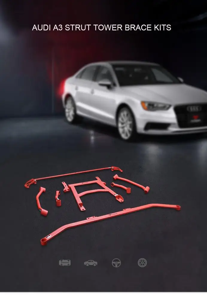LVTU Factory Price Safety Bar Strut Tower Brace Kits Front Strut Bar for AUDI A3 2014-2019 Auto Cars Racing Cars