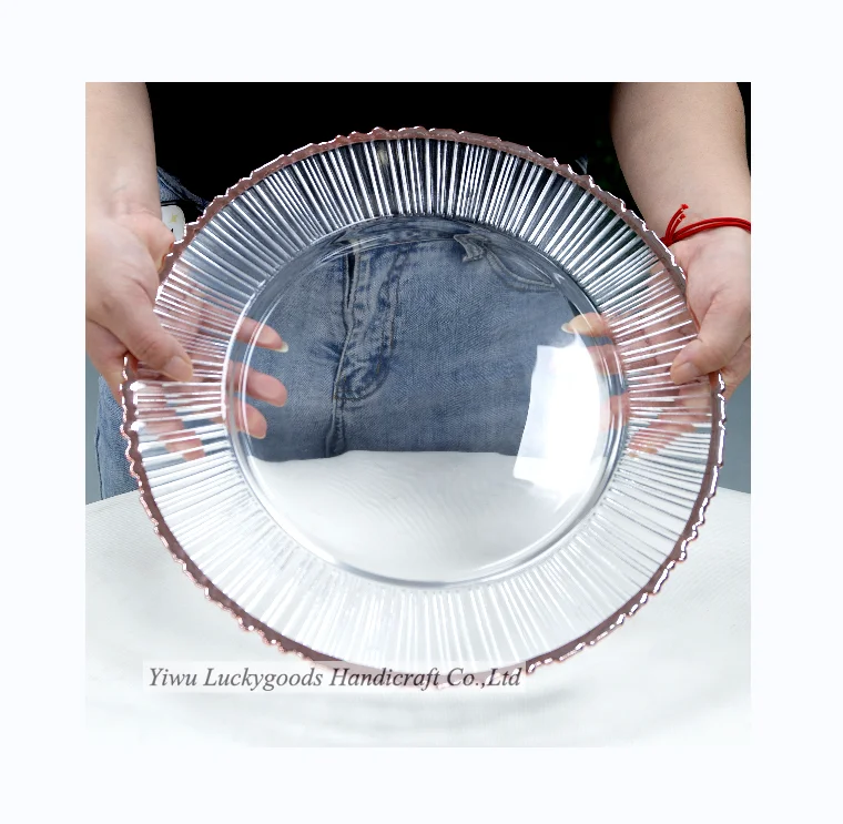 BL210626-2 Hot sale 13inch Wedding popular round square shape glass charger plate