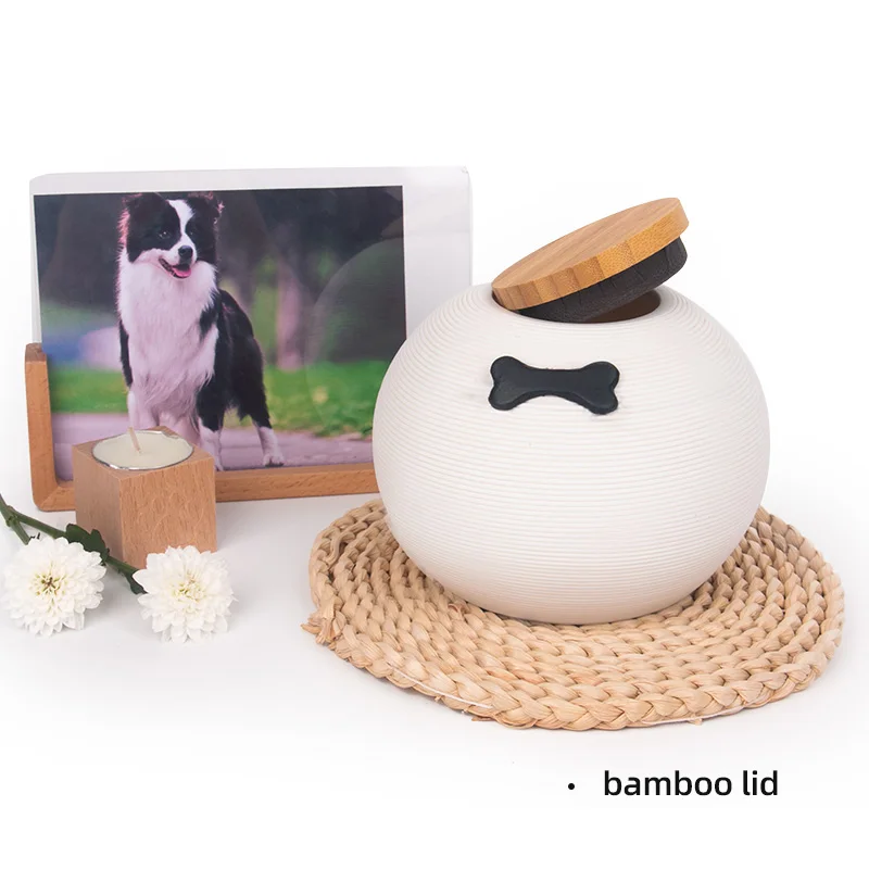 bone design 400/1000ml ceramic urn with wooden stopper pet cremation ashes keepsake urn dog cat china ceramic pet urn
