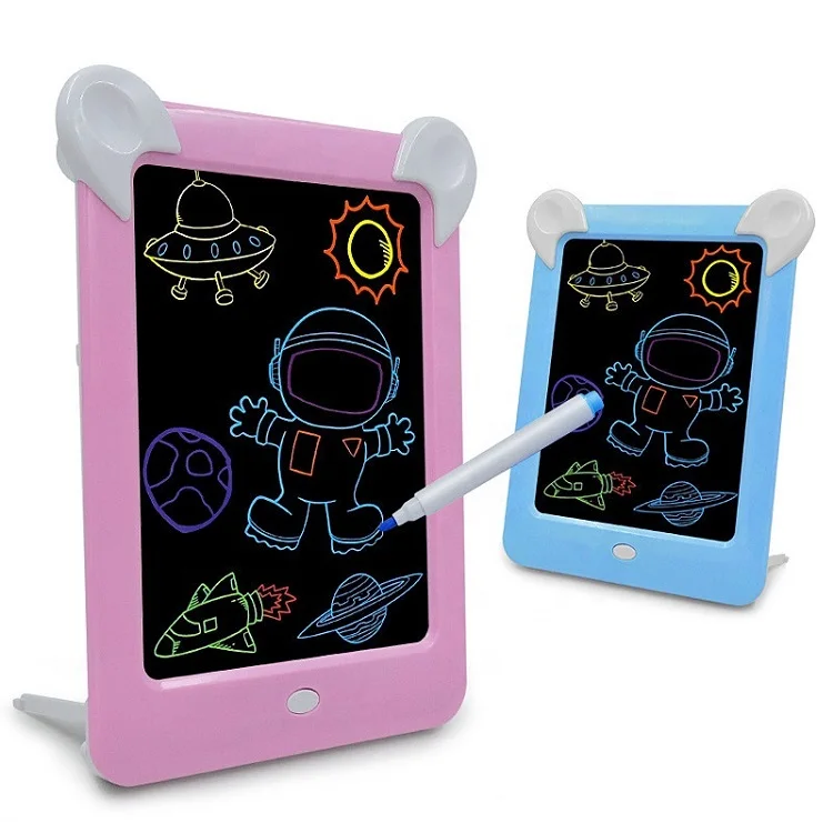 Electric LED fluorescence drawing tablets painting boards DIY educational toys 3D colorful lights kid draw with cards