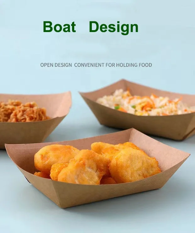 Disposable Kraft Food Packaging Container Paper Boat Tray Take Away Snack Food Paper Tray