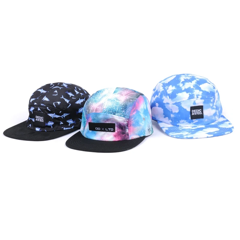 Oem custom made all over print flat brim 5 panel hats