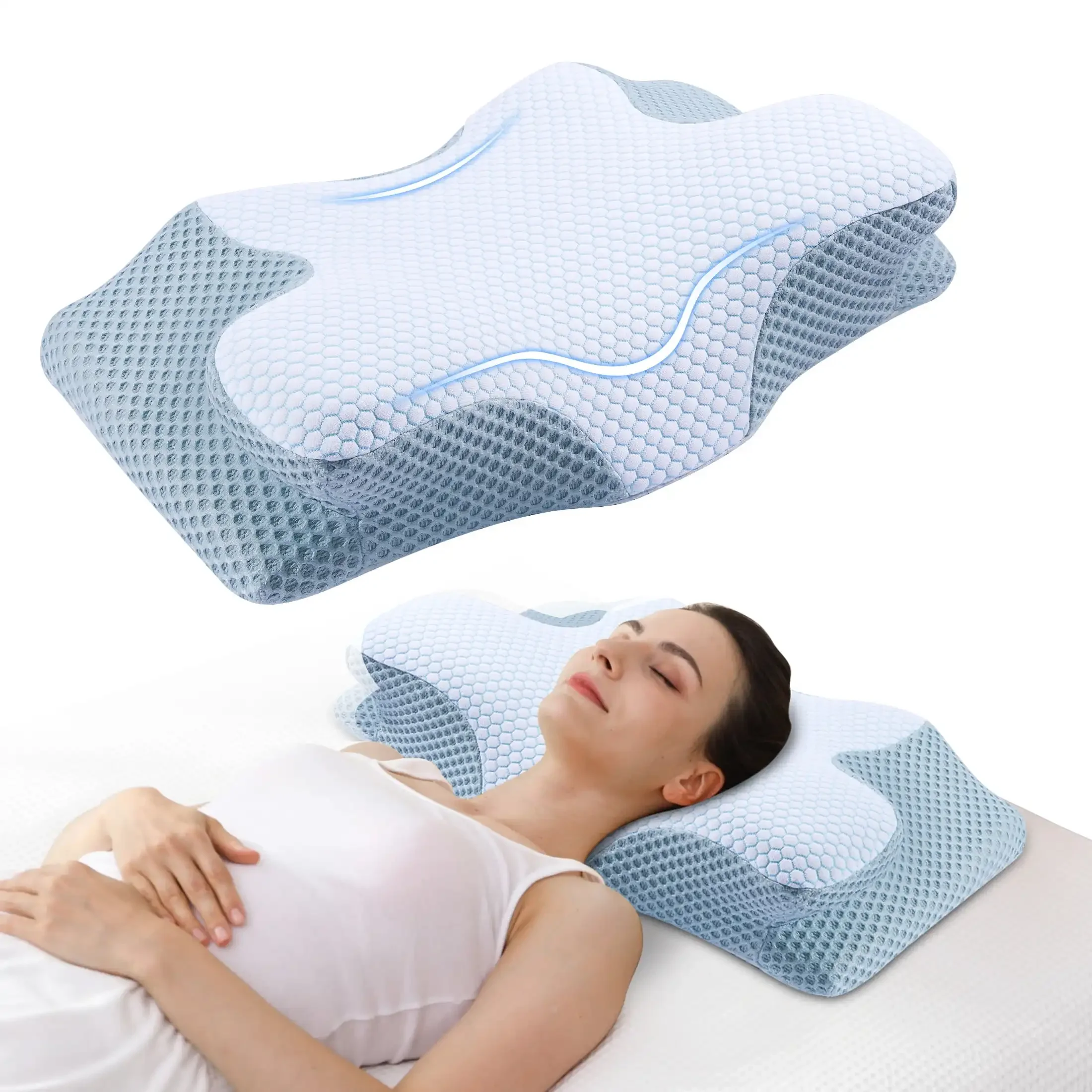 LIANDA P-094 Ox-horn Type Memory Foam Orthopedic Cervical bed pillow
