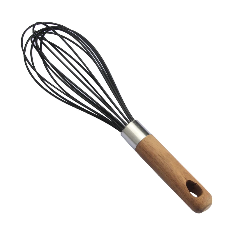 Ручной Миксер для яиц с нескользящим покрытием, черный силиконовый измельчитель для яиц с деревянной ручкой, креативный дизайн